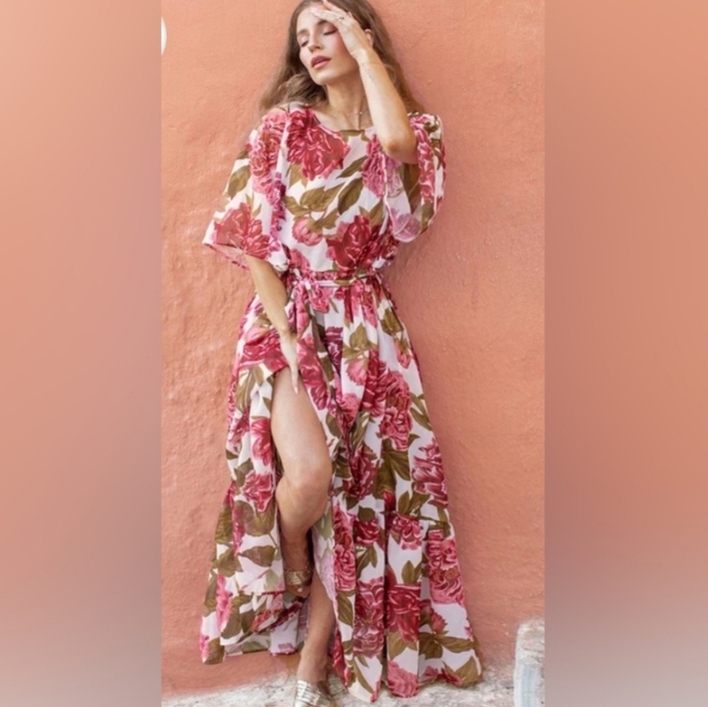 JOYFOLIE SEVERINE DRESS IN SHEER BOUGAINVILLE A FLORAL - Picture 3 of 12
